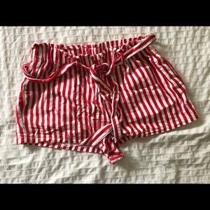 Red and white striped paper bag shorts